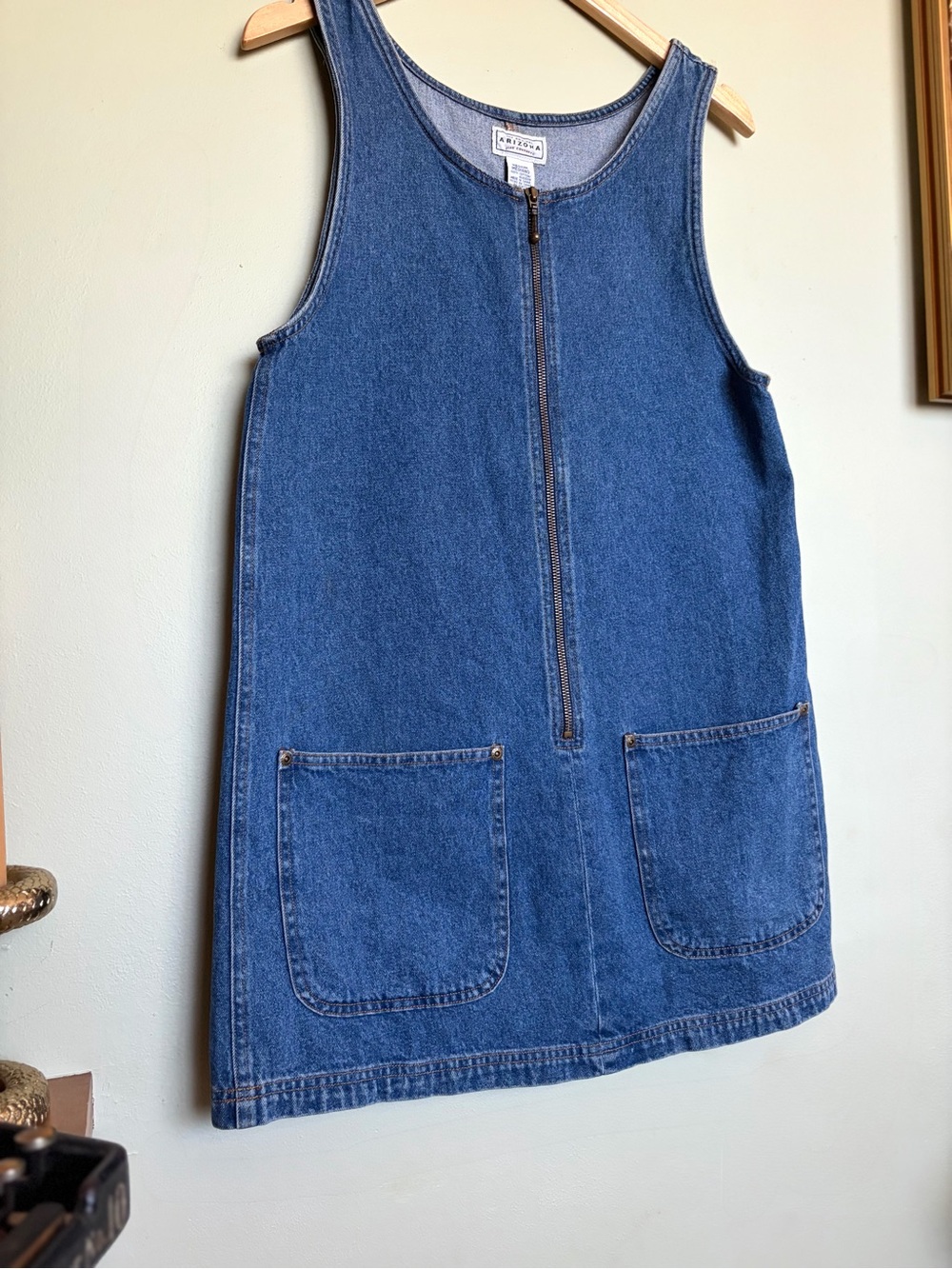 Vintage 90s Arizona Jean Company Mini Cotton Zipper Denim Jumper Dress Size M